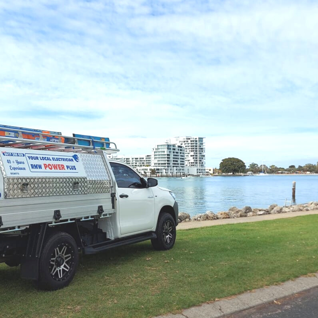The RMW Power Plus ute parked beside the water at Mandurah